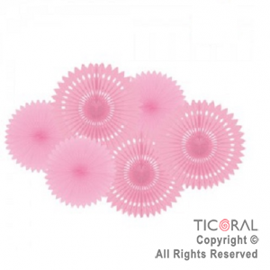 ADORNO GUIRNALDA ABANICO ROSETAS PAPEL ROSA KIT X 6 UNIDADES